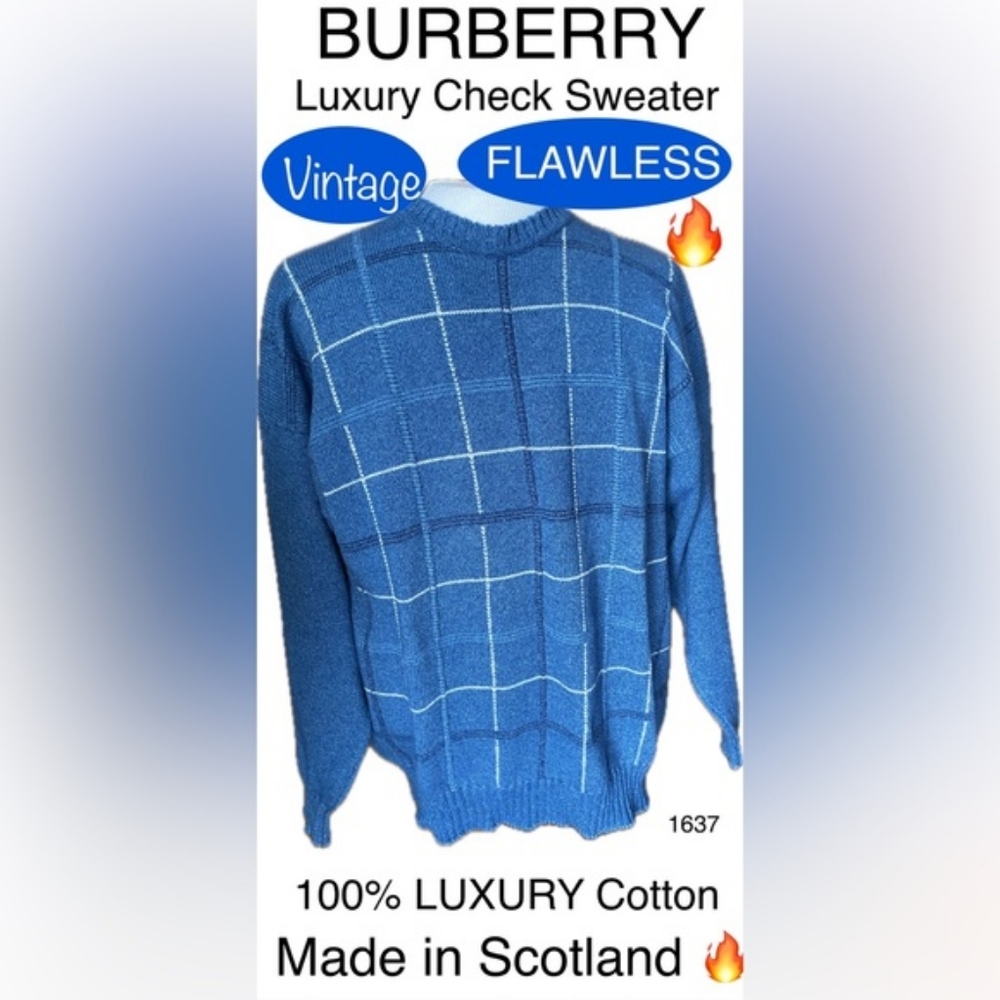 BURBERRY LUXURY COTTON CHECK Sweater🔵FLAWLESS🔥Never Worn Vintage🔥Large/XL